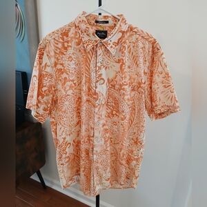 Tommy Bahama (Indigo Palms) Men's Orange and Cream Paisley Shirt